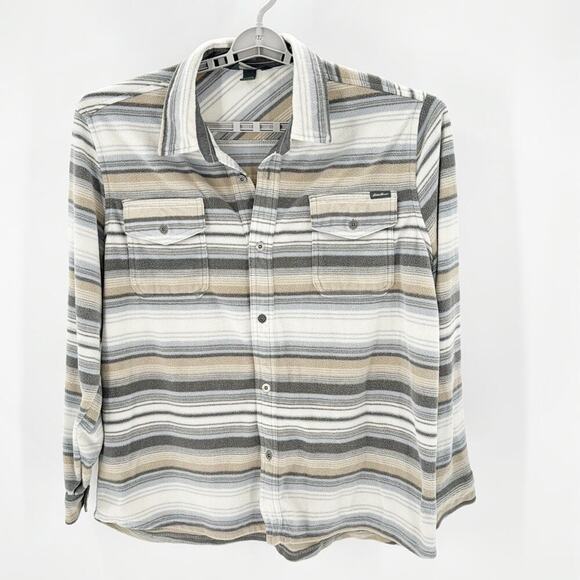 Eddie Bauer blue cream striped micro fleece button down shirt warm gorpcore - Picture 1 of 8